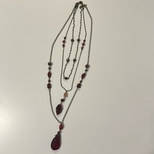 Lia Sophia Sangria Triple Necklace 19"/22" Red and Gold